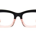 Black and translucent pink acetate prescription eyeglasses