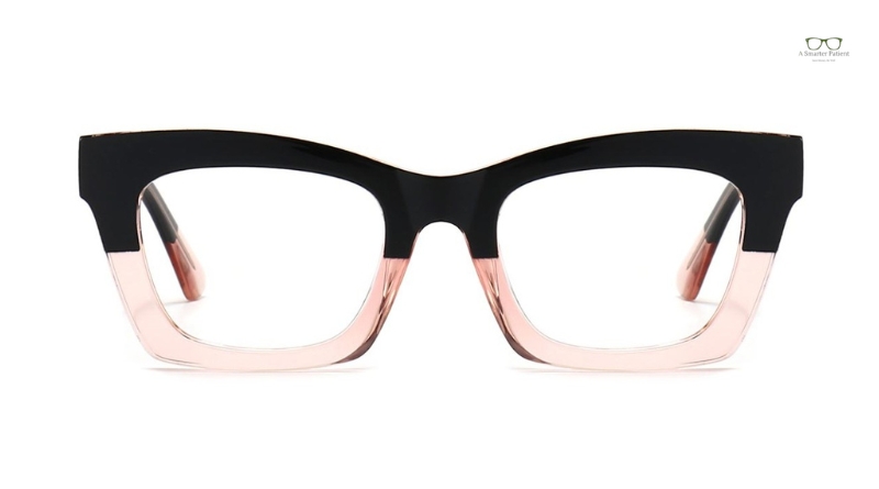 Black and translucent pink acetate prescription eyeglasses